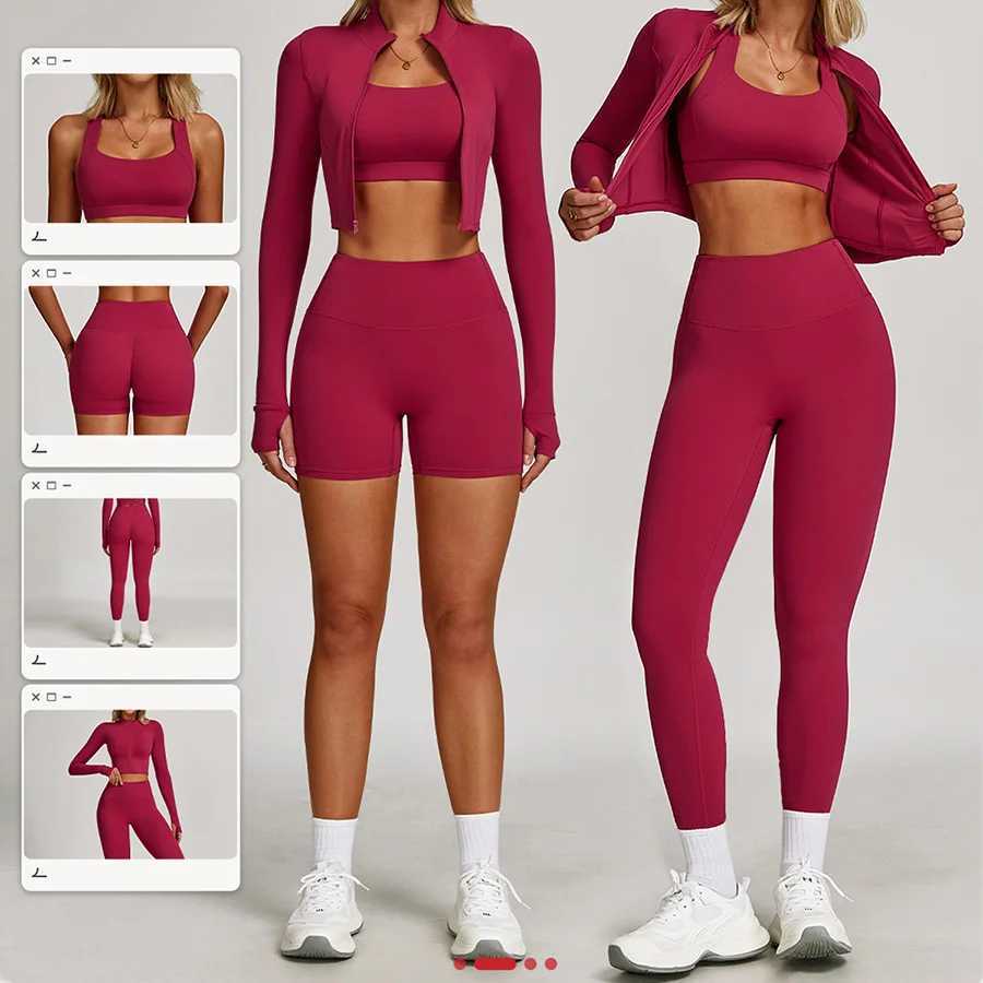 Yoga Suit Women Tracksuit Workout Leggings Gym Fitness Bra Long Sleeve Sports jacket Push Up Yoga Pants Tights Sets High quality J251112