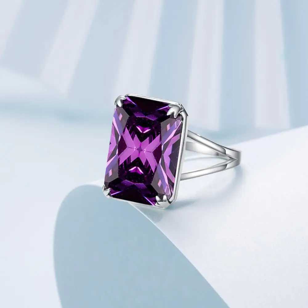 A genuine 925 sterling silver 13 * 18mm gemstone amethyst ring suitable for womens sparkling rectangular punk womens wedding exquisite jewelry wholesa