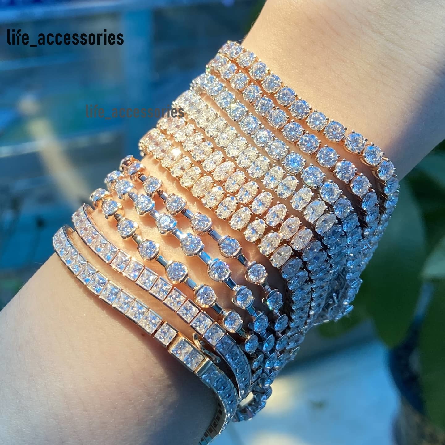 Starsgem 14k White/yellow/rose Gold 3-4mm Round Moissanite Tennis Bracelet Chain