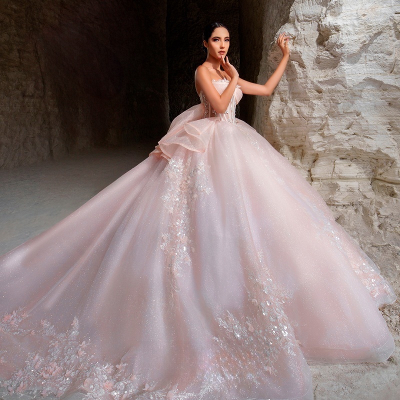 Pink Shiny Princess Quinceanera Dresses Off Shoulder Applique Flower Beads Tull Corset Sweet 16 Dress Ball Gown Vestidos 15 De Anos