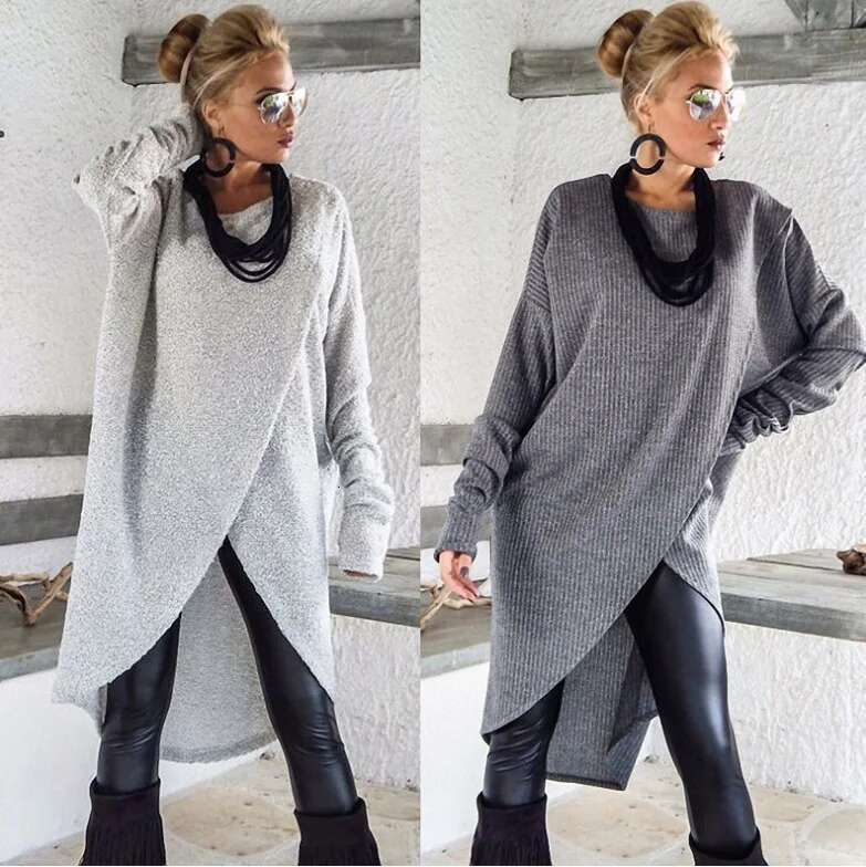 New Autumn Winter Women's O-Neck Irregular Long Sleeve Casual Loose Holiday Midi Dress 2025 Female Dresses