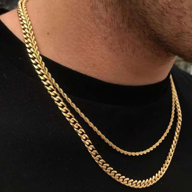 Hip hop stainless steel necklace thickness gold Cuban men's chain waterproof jewelry