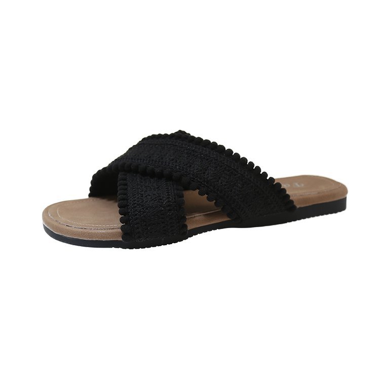 Ladies 2025 summer new fashion good-looking all ethnic wind sandals outdoor non-slip retro woven cross flat shoes beach shoes