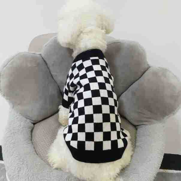 Fashion Black and White Checkerboard Pet Sweater, Warm Knitted Fabric, Trendy Design, Soft & Comfortable, Dog Cat Clothing, Multiple Sizes, Stylish Pe - view 6
