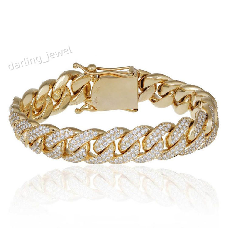 Yu Ying Hip Hop Jewelry 10MM Wide 2Rows 925 Silver Plated Gold Pass Diamond Tester Moissanite Diamond Cuban Chain Bracelet