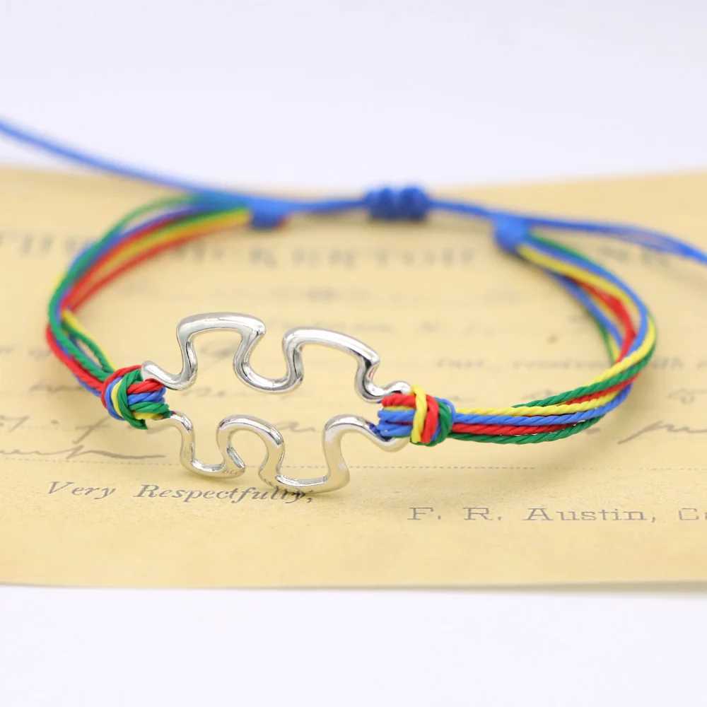 Autism Awareness Puzzle Charm Bracelets Colorful Rope Adjustable Jewelry Gift Drop ShippingC250411