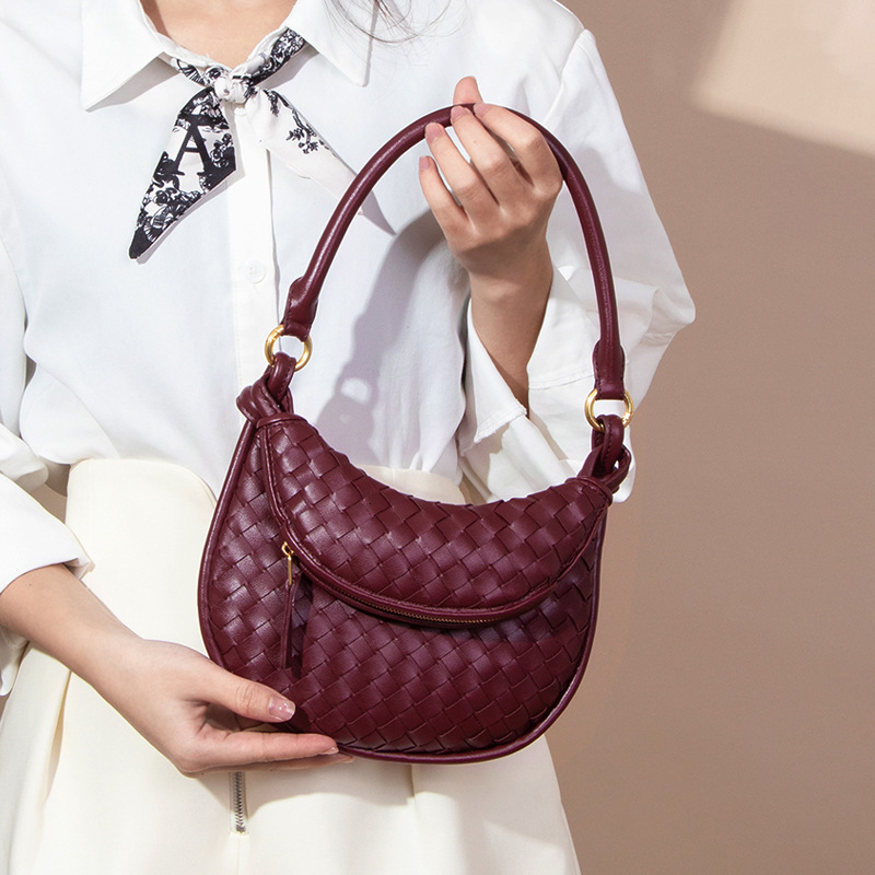 Woven Twin Bag Women's Fashion PU Leather Handbag Designer Underarm Shoulder Bag