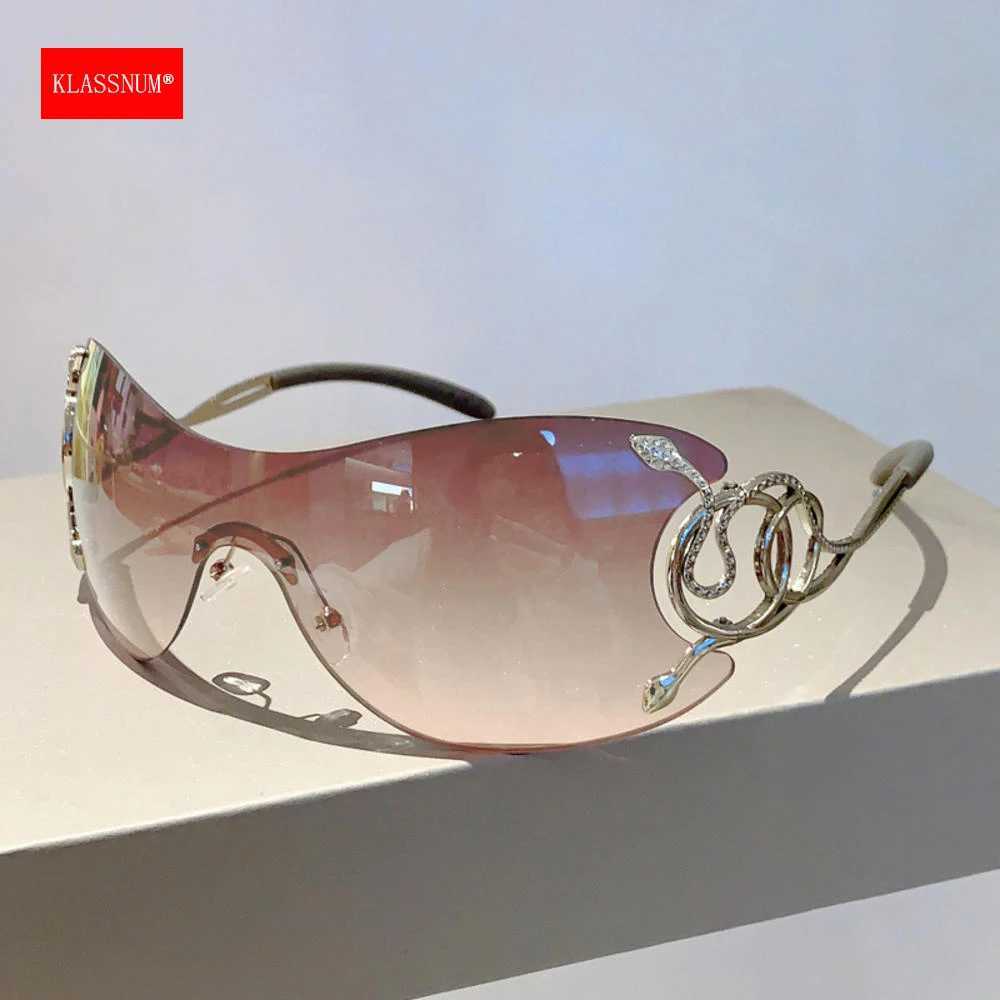KLASSNUM Y2k Rimless Sunglasses Women Stylish Gradient Lens Outdoor Shades Trendy Luxury Brand Design Metal Frame Eyewear GoggleC250411
