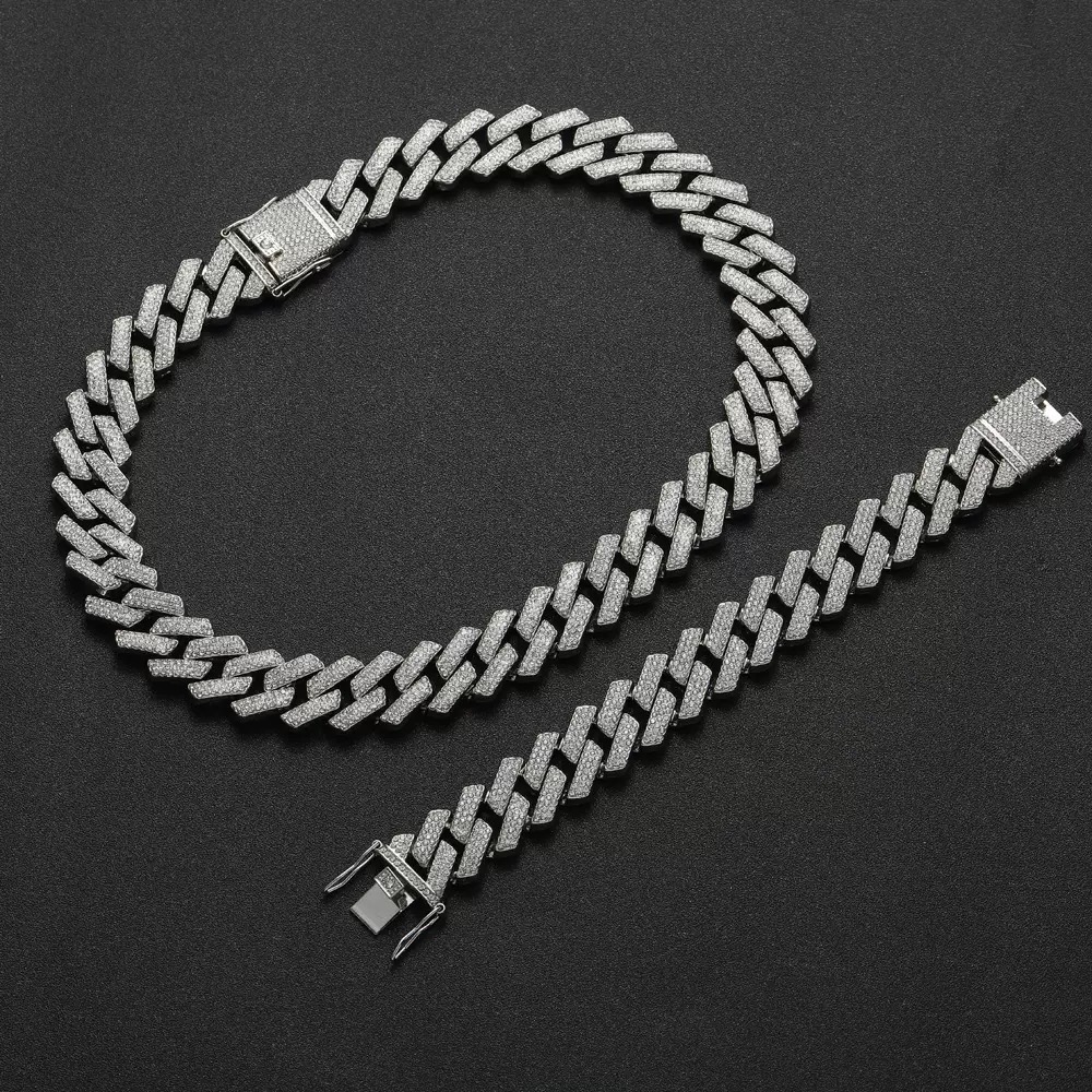 VVS By Diamante Tester Certified Men's Bracelet & Necklace - 20mm Cuban Style Chains Embellished with Moissanne Stones