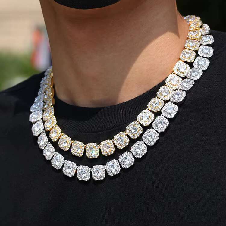Customized Jewelry S925 Silver 8mm/12mm Cuban Chain Vvs Moissanite Gold Plated Cuban Link Chain Large Tennis Chain Necklace