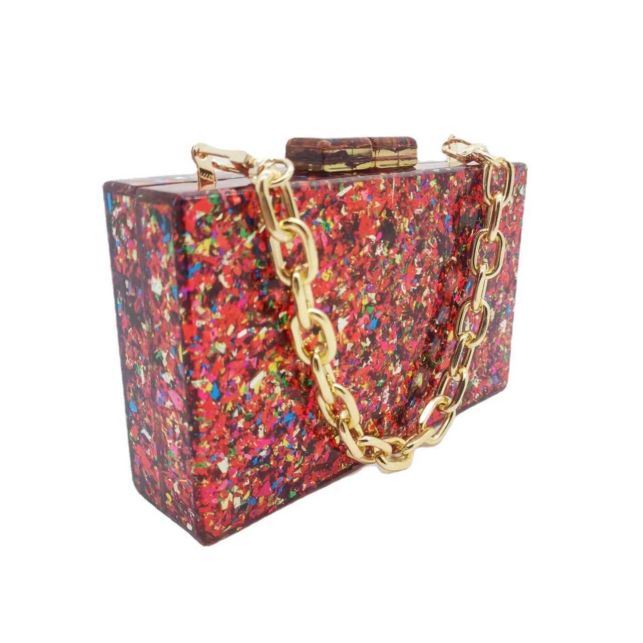 Womens Baita New One Shoulder Diagonal Straddle Bag Fashion Acrylic Bag Colorful SequDinner Party Handheld Bag