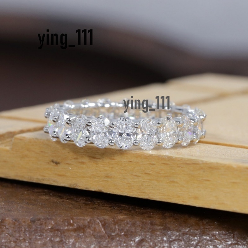 18K White Solid Gold 5.2*3.6mm Oval Cut Full Prong Set Luxuery Stackable Ring For Women Lab Grown Diamond VCD HPHT Women Gold Ring
