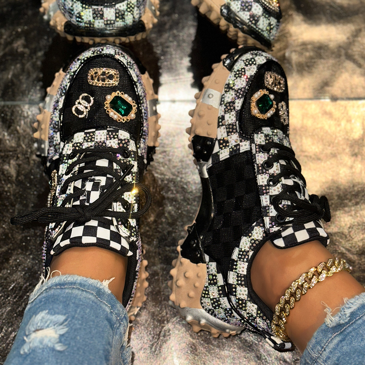 Women's Casual Sneakers Fashion Luxury Rhinestone Ladies Shoes Outdoor Platform Female Sports Shoes Designers Casual Platform Non Slip Running Sh