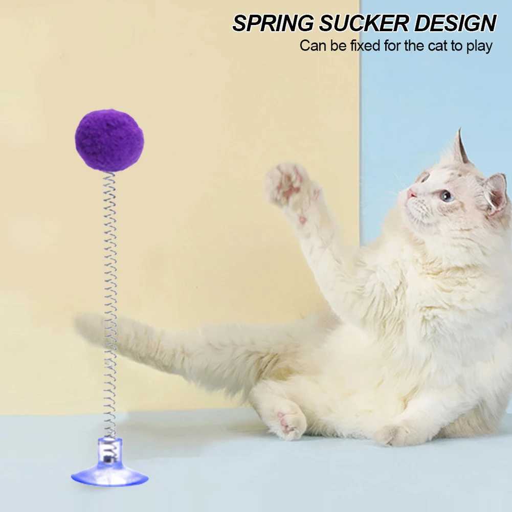 Cute cat fur ball cute cat teasing stick pet products spring toys cat interactive toys and suction cup scraper toys cat supplies Y250412