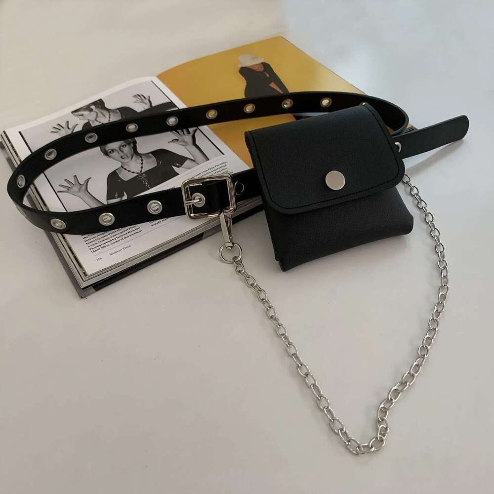 Women Fashion Waist PU Fanny Simple Women's Gift Belt Bag Phone Chain Bags For Lady Casual Pack Female Purse Black