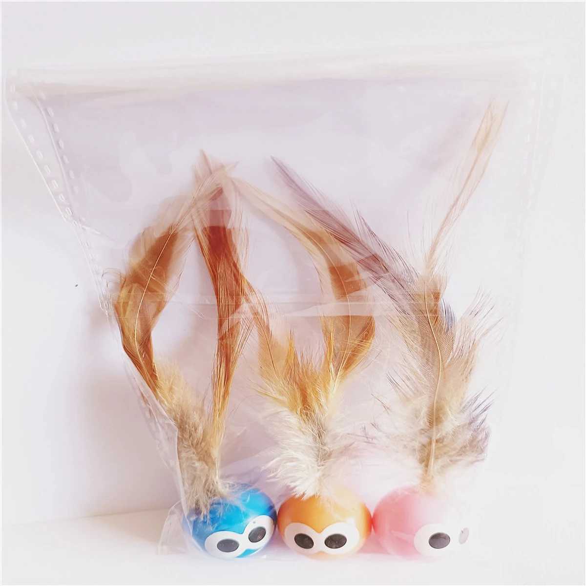3/5 packs of cat toy balls with feather tails - Stimulating instinct games enhancing pets - Owner bonds Y250412