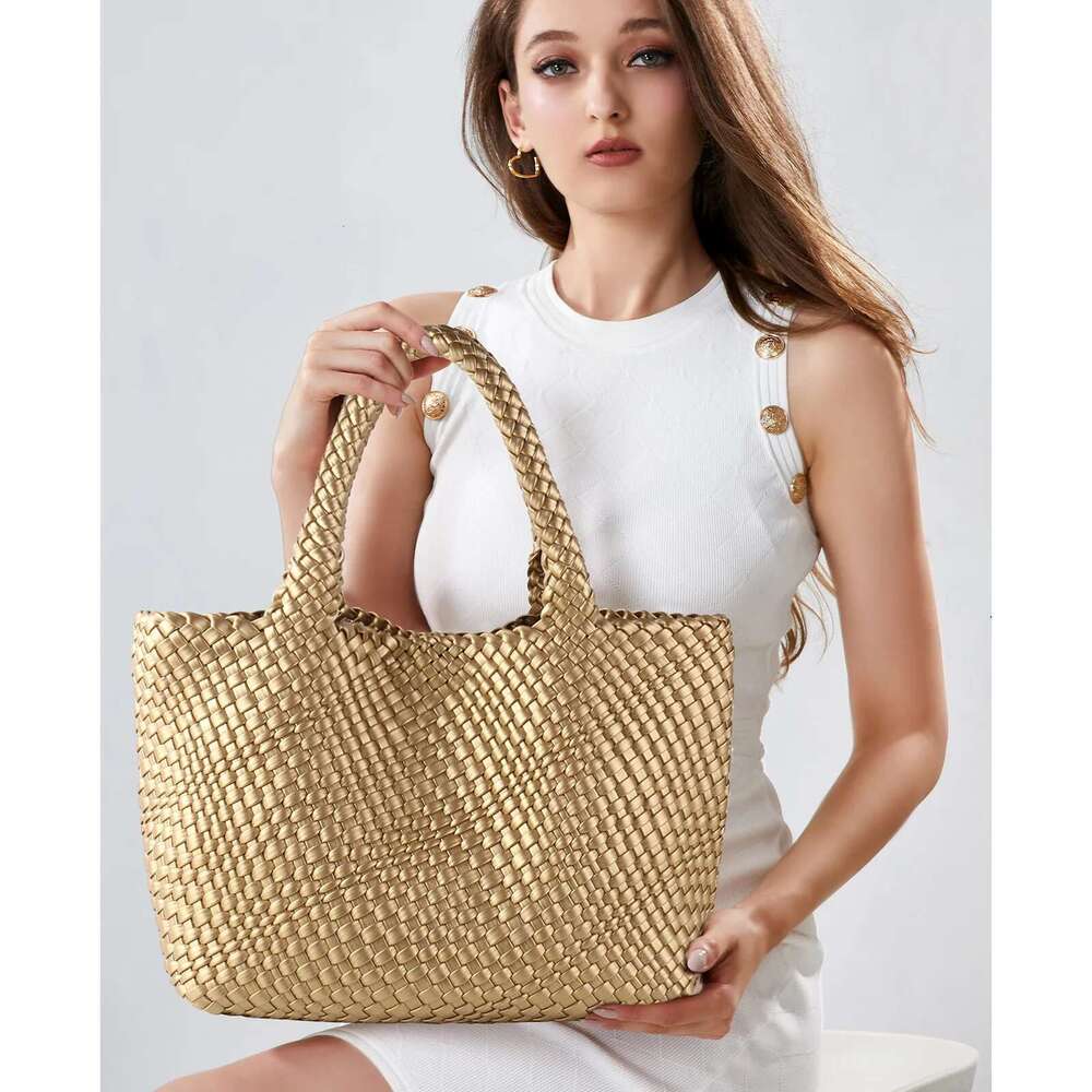 Hand Woven Women Oversized Large Capacity Shoulder Bags Simple Solid Color Casual Handbags Bz2025