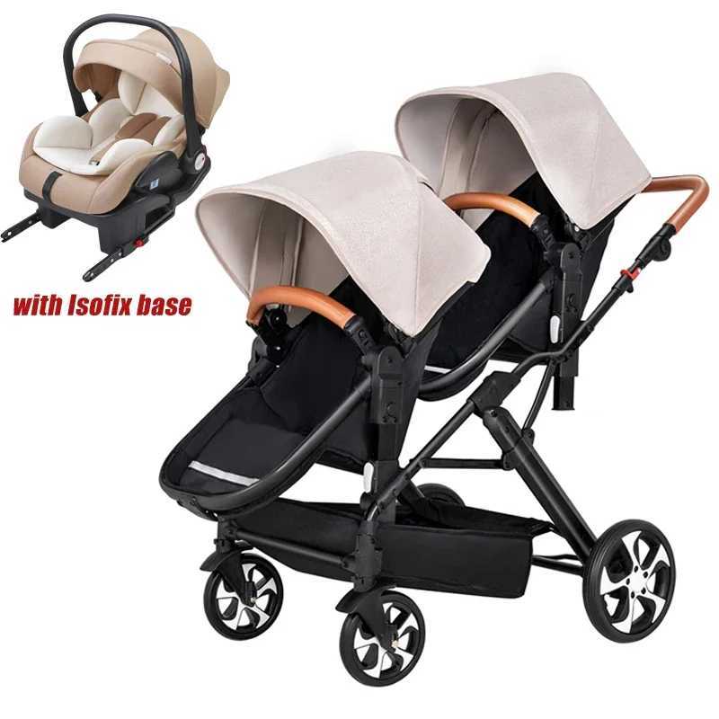 New twin baby stroller 3-in-1 with car seat base twin baby stroller with isofix detachable sleep basket baby stroller W250411