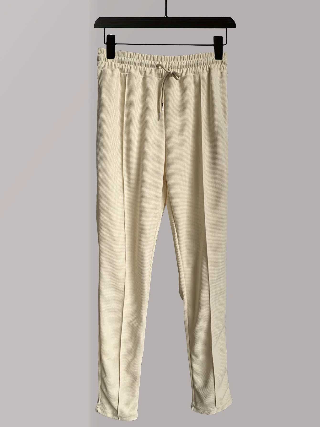 Mens fashionable waffle pants - casual sports slim fit adjustable drawstring all season safe pocket - perfect outdoor W250411