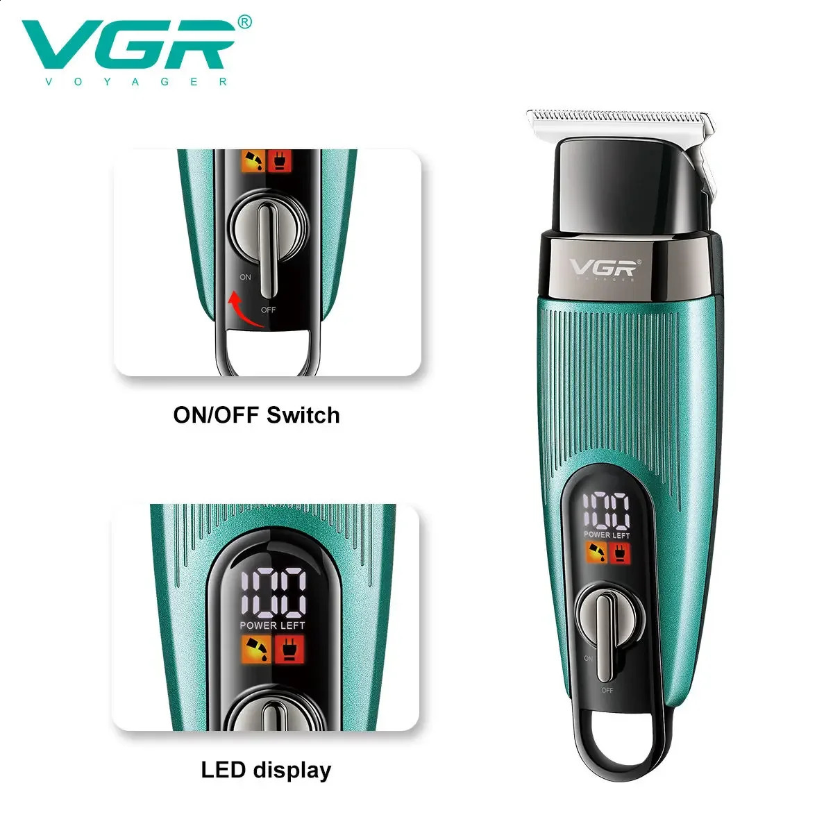 VGR 975 Hair Trimmer Professional Hair Clipper Rechargeable Haircut Machine Electric Trimmer Digital Display Clippers for Men 250410