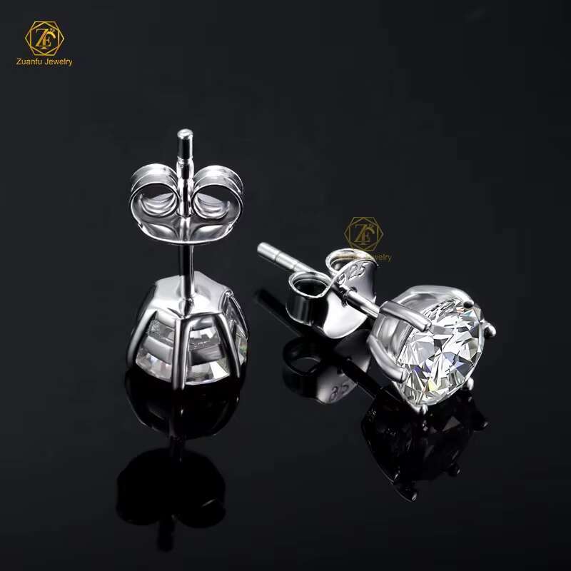 Vintage 2024 Silver 925 6 Prong Simple Stone Round Shape 6.5mm D-VVS Moissanite Stud Earrings