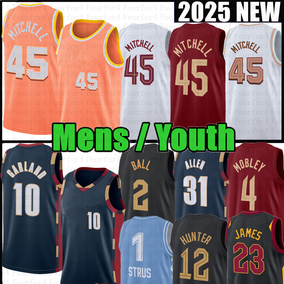 45 Donovan Mitchell Basketball Jersey Evan Mobley Dean Wade Mens Youth Kids Darius Garland Max Strus Lonzo Ball DeAndre Hunter Cavs Jarrett Allen Jaylon Tyson City
