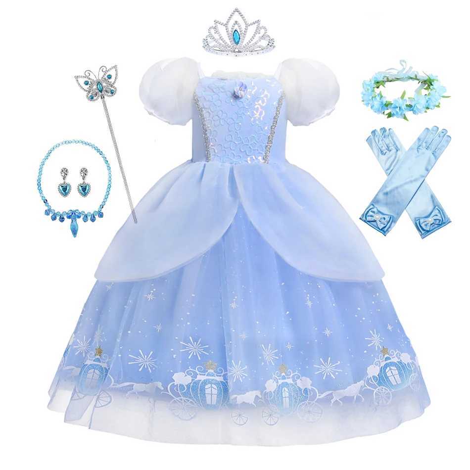 Disney Girl Halloween Cinderella Princess Role Playing Costume Girl Childrens Ball Dress Shining Carnival TUTU Puff Network Costume Birthday GXJ250411