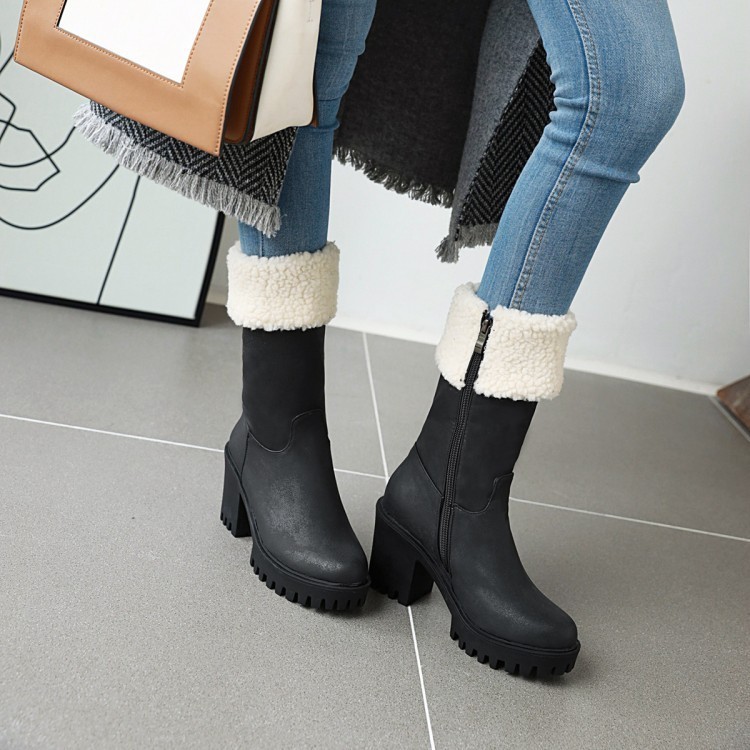 2025 Autumn Winter New Large Size Snow Boots for Women Thickened Warm Side Zipper Chunky Heel Short Boots Martin Boots for Women 6233