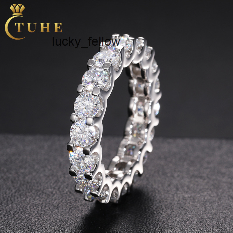 Luxury 6.5mm Wedding Ring Band Jewelry S925 Sterling Silver Iced Out Diamond Moissanite Engagement Rings