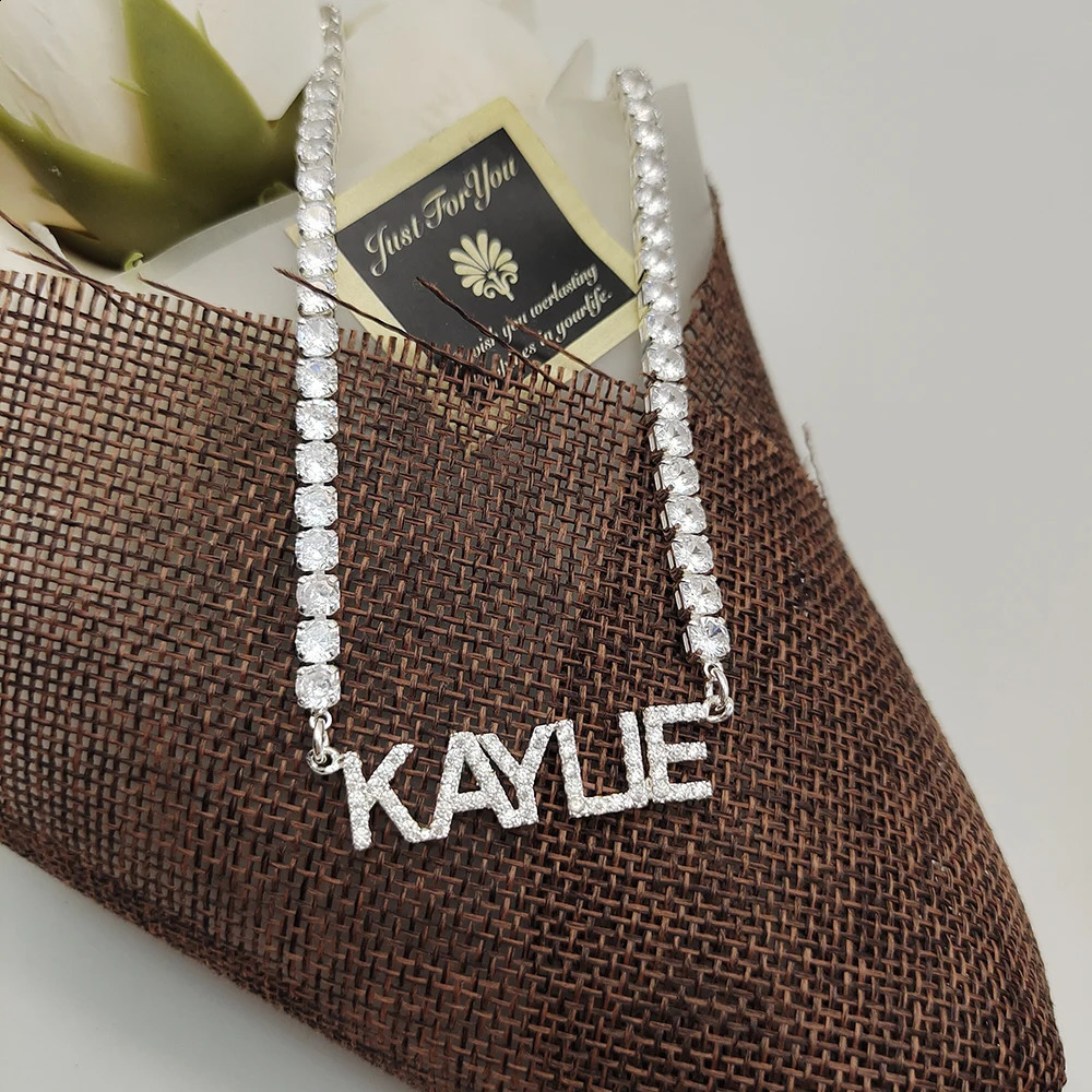 Customized Name Necklace with 9mm Tennis Chain Name Year Necklace Number Personalized Crystal Pendant Christmas or Halloween Gift 250409