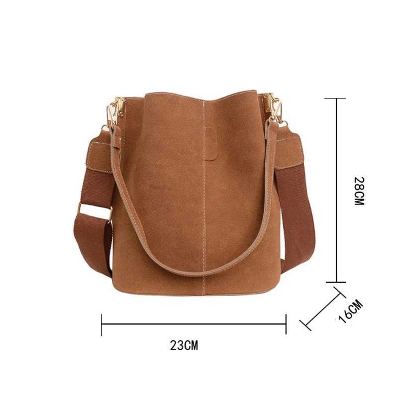 Vintage bucket bag womens Nubuck leather shoulder bag large capacity cross body bag 2021 Fi womens handbagXJ250412