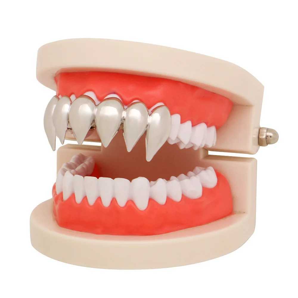 A row of sharp teeth Grillzs square mens hip-hop top teeth Grillz vampire square mens hip-hop rapper jewelry W250412
