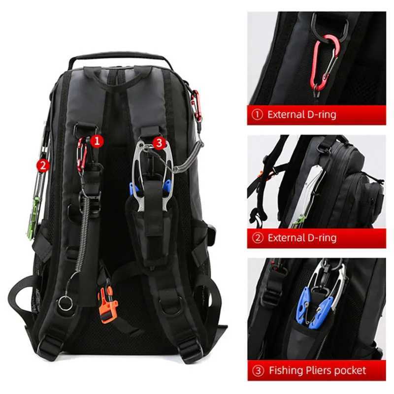 Fishing Lure Bag Men Waterproof Molle Fishing Rod Box Backpack Multi-functional Outdoor Travel Hiking Camping Shoulder Backpack Z250411