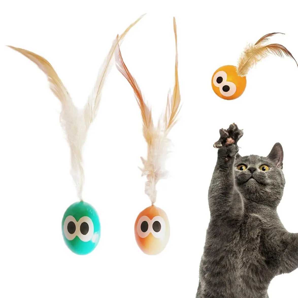 3/5 packs of cat toy balls with feather tails - Stimulating instinct games enhancing pets - Owner bonds Y250412