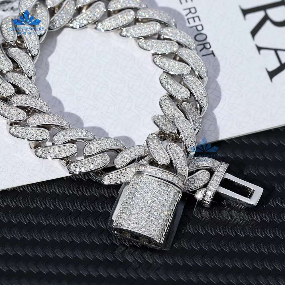Ready to Ship 8mm 10mm 12mm 925 Sterling Silver GRA Certificate Moissanite Diamond Cuban Link Chain Bracelet