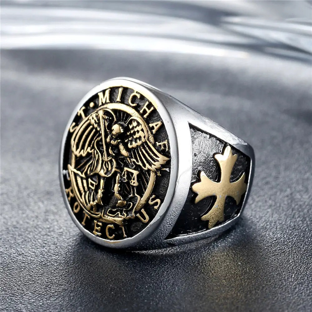 Mens Stainless Steel Catholic Archangel St Saint Michael Ring Size 7-15 251111