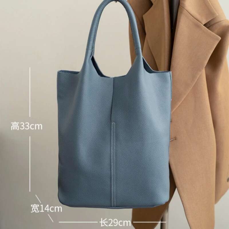 Designer Bag YANATARI Bucket Woman Tote Genuine Cow Leather Shoulder Ladies Handbags Big Shopper Bag Fashion Blue