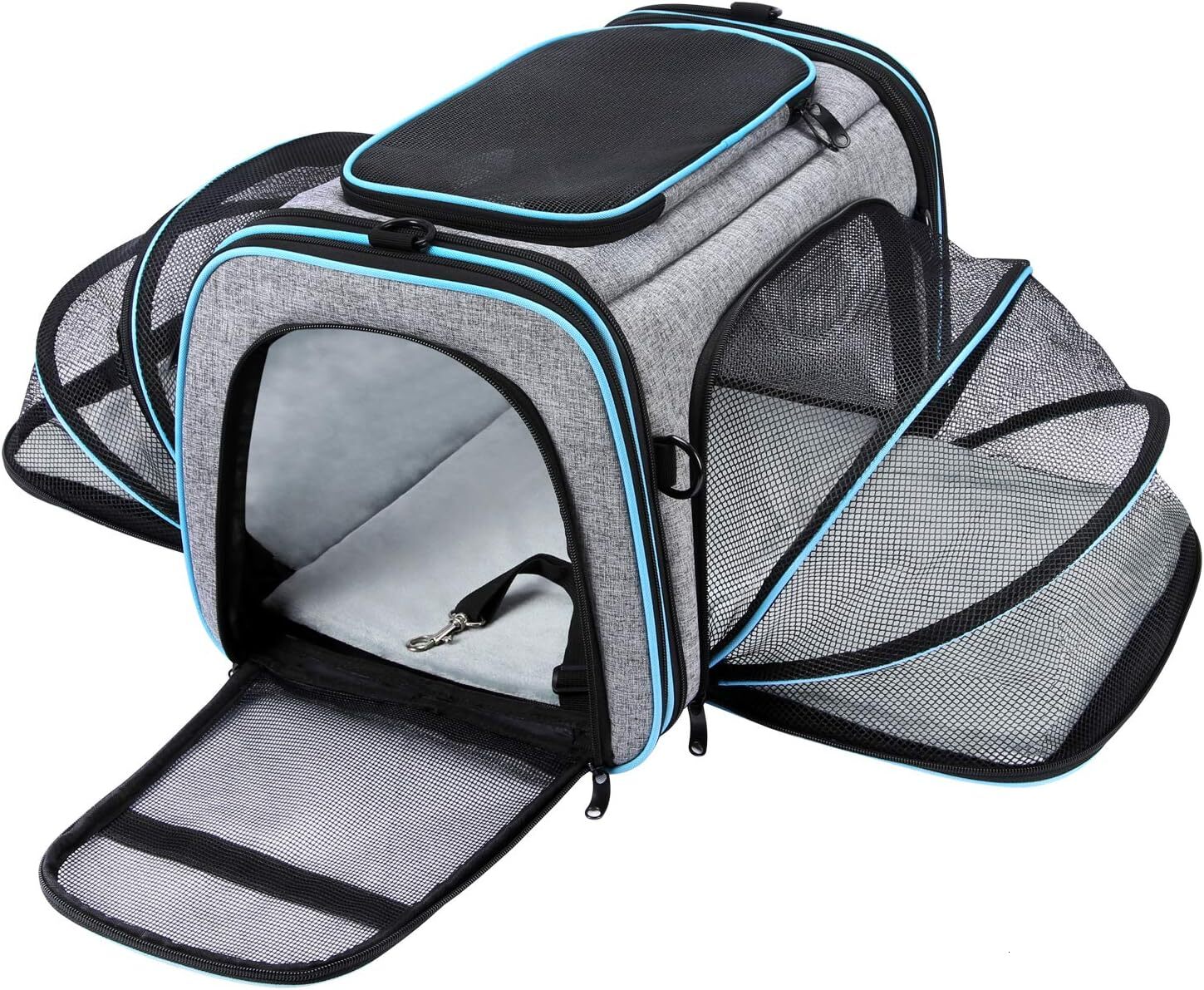 Airline approved pet harness, large soft faced pet travel TSA harness, 4-pack expandable cat foldable harness with detachable wool pad and pocket, sui