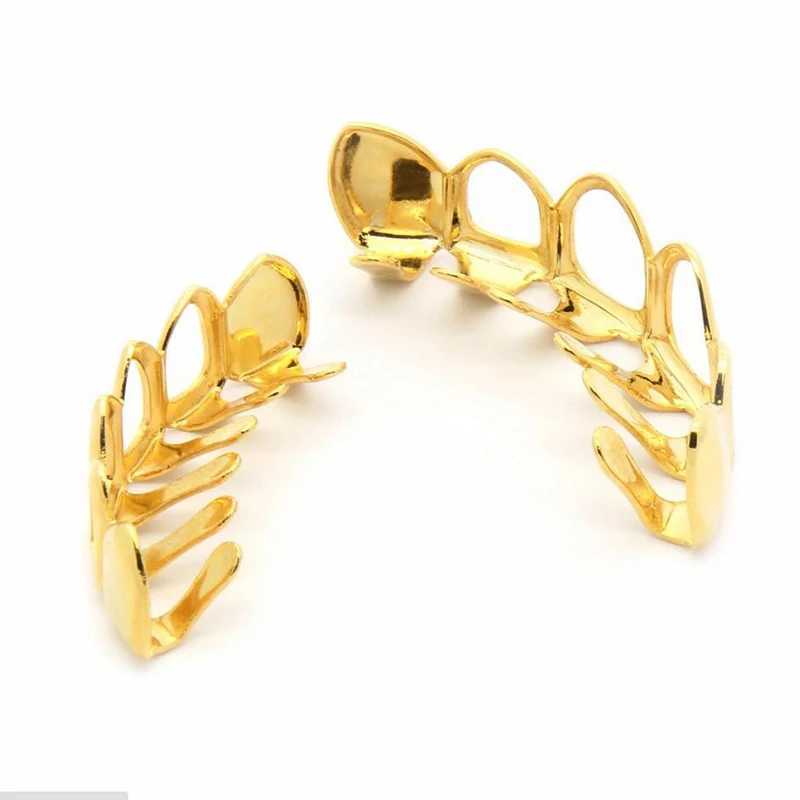New custom rock style gold hip-hop hollow open tooth grill cover top and bottom grill set #232057 W250412
