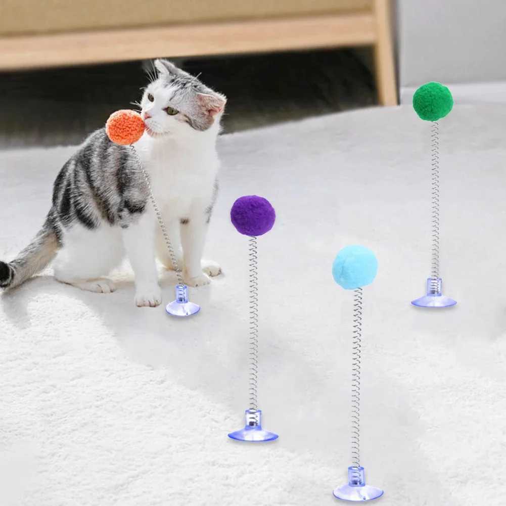1 piece of fur ball spring cat toy temptation cup multi-color teasing stick pet interactive toy cat scraper toy supplies random color Y250412