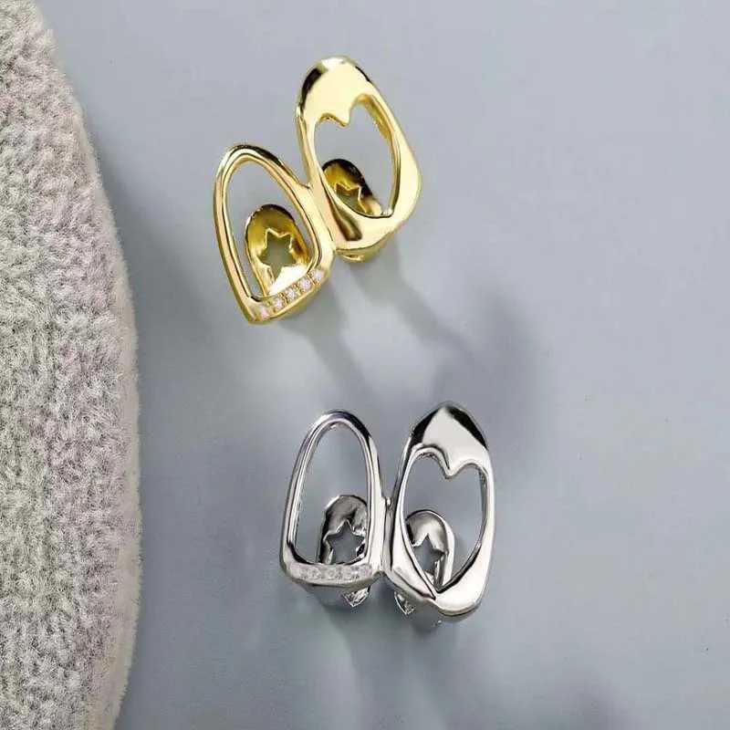 Fashionable double hollow zircon tooth cap suitable for women punk hip-hop smooth celebrities personalities dental grills couple jewelry W250412