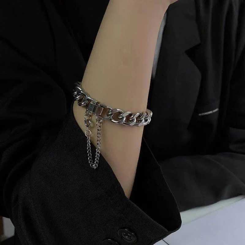 Kpop Stainless Steel Metal Chains Bracelets For Women Men Punk Sliver Cuban Link Chain Wristband Bracelet Classic Charms JewelryC250411