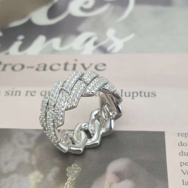 Customized S925 Silver 2rows Hiphop Ring Iced Out Moissanite Diamond Mens Cuban Rings Jewelry
