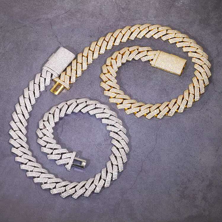 Yy Hot-sale 20mm 3 Rows Cuban Link Chian Vvs Moissanite Pass Diamond Tester 925 Sterling Silver Fine Jewelry Necklaces for Men