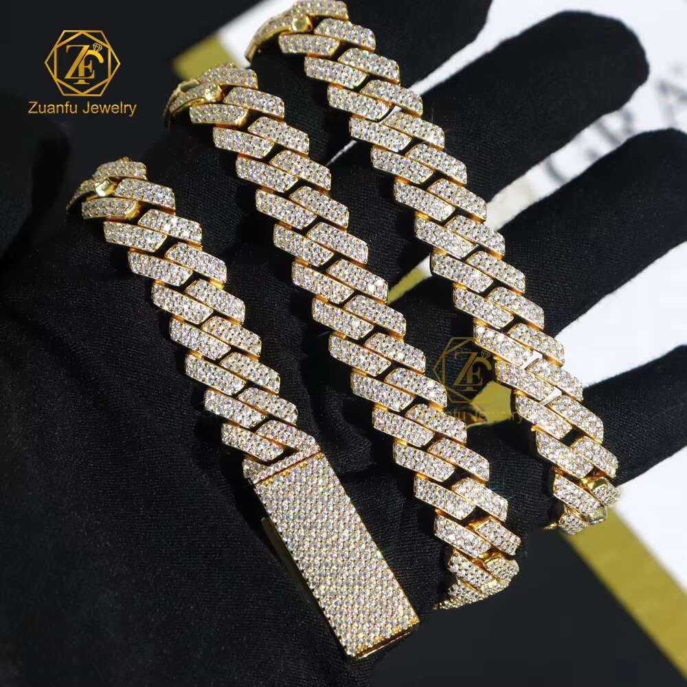 2025 Unisex Hip Hop Cuban Chain Necklace Real Pure 925 Silver Rhodium 8mm 10mm 12mm Moissanite Diamond Rose Gold Cuban Link