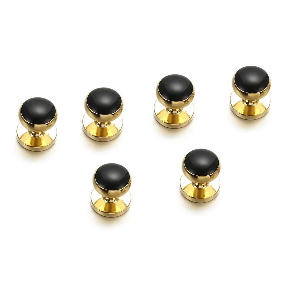 Wajila Round Cufflinks Screw Set 8pcs Black Enamel Gemelos Brass Tailcoat Collar Screw Bonito Mens Jewelry 403T250412