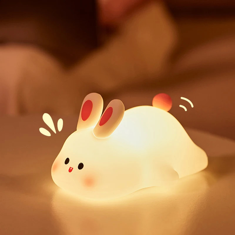 Big face rabbit night light cute silicone rabbit cartoon soft light touch night light childrens sleep light room decoration gift 250411