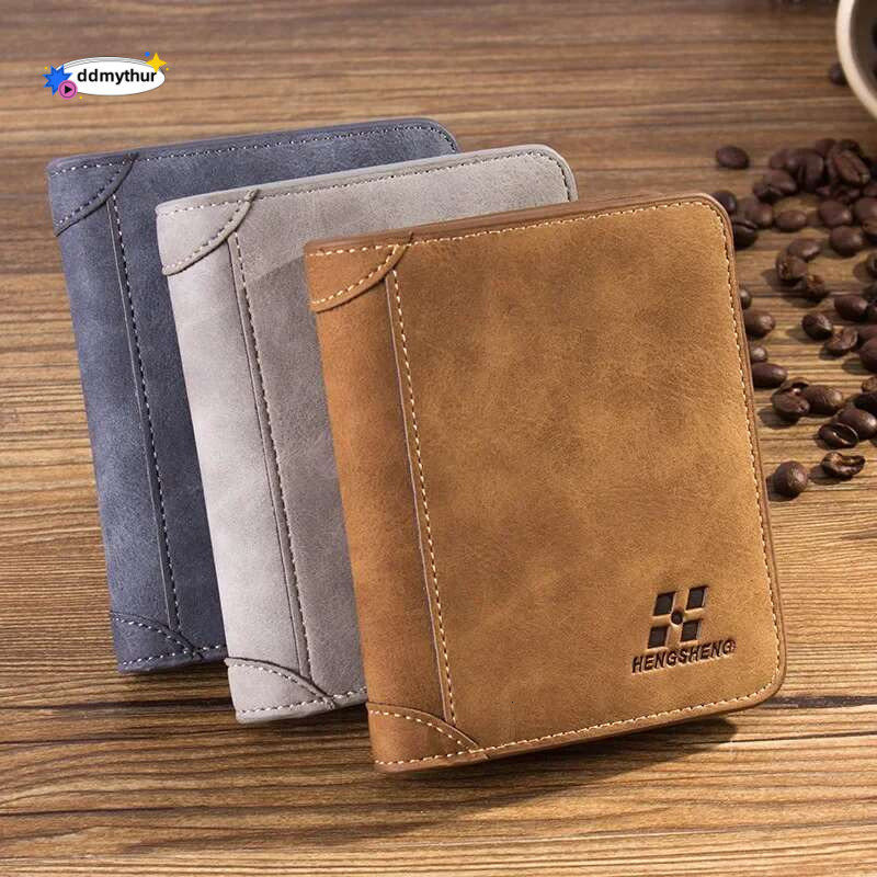 Hengsheng Men's Three-fold Wallet Multi-card European American Short Fashion Nubuck Leather Retro Multi Slot Large Capacity ddmythur