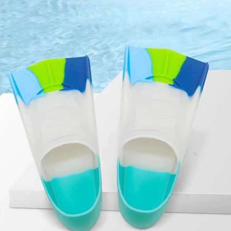 Colorful swimming training fins for summer tourism elastic and soft silicone diving frog shoesY250412