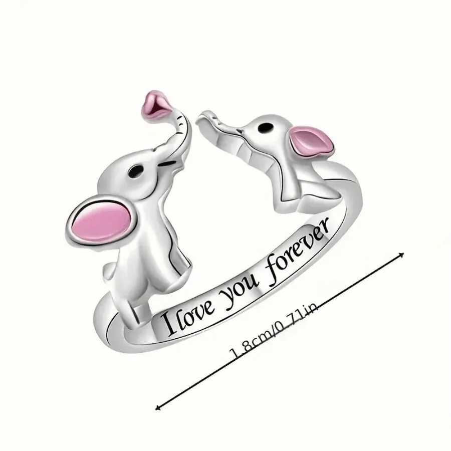1 European and American style elephant and heart-shaped adjustable couple ring a gift for girlfriends on datesXJ250412